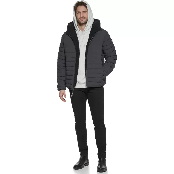 Calvin Klein Mens Hooded Down Jacket Quilted Coat Sherpa LinedIron