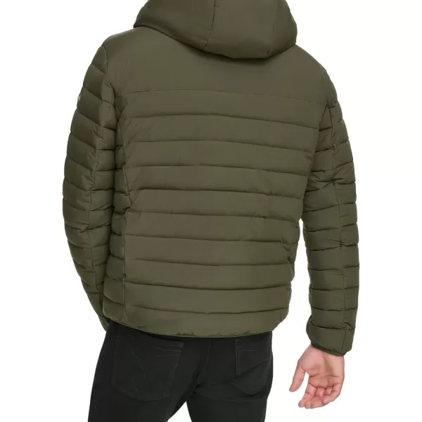 Calvin Klein Mens Hooded Down Jacket Quilted Coat Sherpa LinedOlive