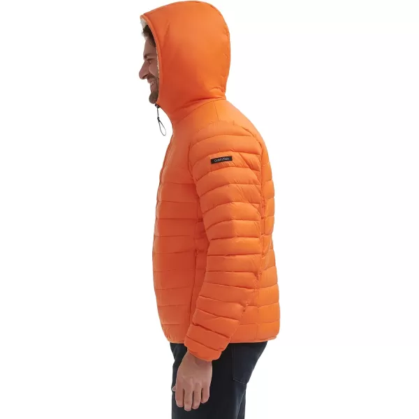 Calvin Klein Mens Hooded Down Jacket Quilted Coat Sherpa LinedOrange