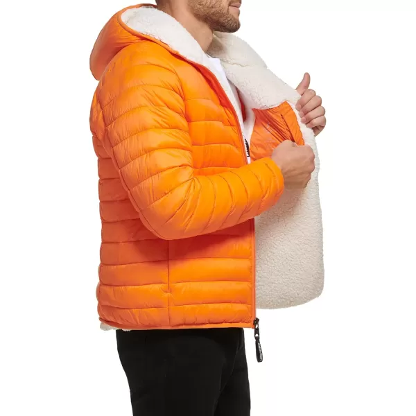 Calvin Klein Mens Hooded Down Jacket Quilted Coat Sherpa LinedOrange