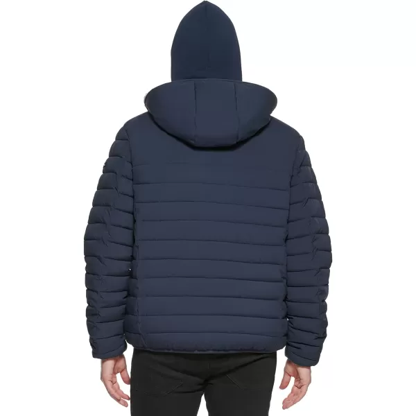 Calvin Klein Mens Hooded Down Jacket Quilted Coat Sherpa LinedTrue Navy