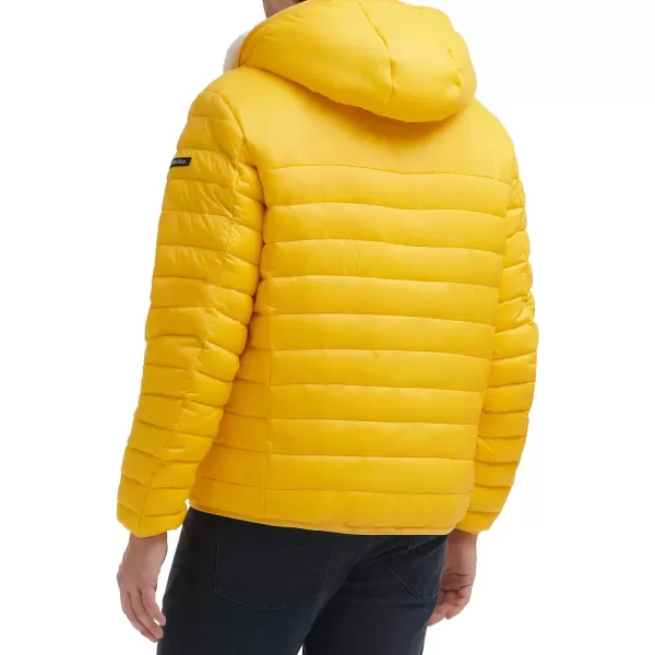 Calvin Klein Mens Hooded Down Jacket Quilted Coat Sherpa LinedYellow