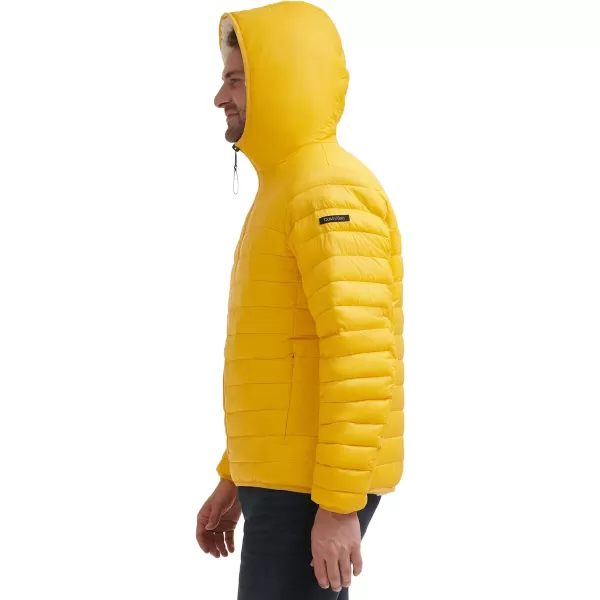 Calvin Klein Mens Hooded Down Jacket Quilted Coat Sherpa LinedYellow