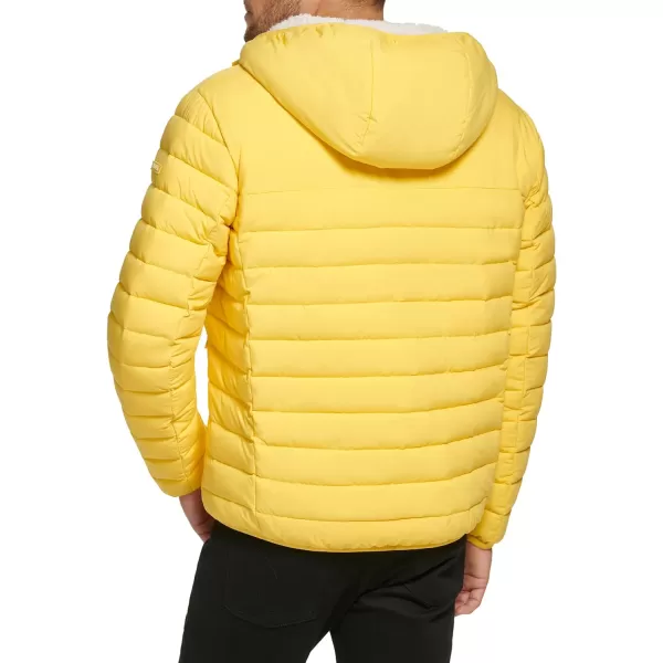 Calvin Klein Mens Hooded Down Jacket Quilted Coat Sherpa LinedYellow