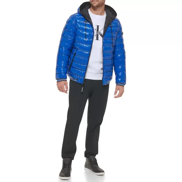 Calvin Klein Mens Hooded Super Shine Puffer JacketBlue