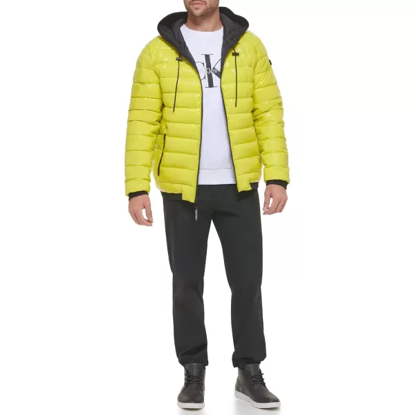 Calvin Klein Mens Hooded Super Shine Puffer JacketCitron