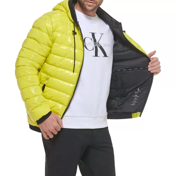 Calvin Klein Mens Hooded Super Shine Puffer JacketCitron