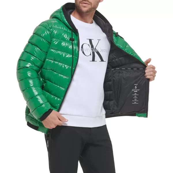 Calvin Klein Mens Hooded Super Shine Puffer JacketGreen