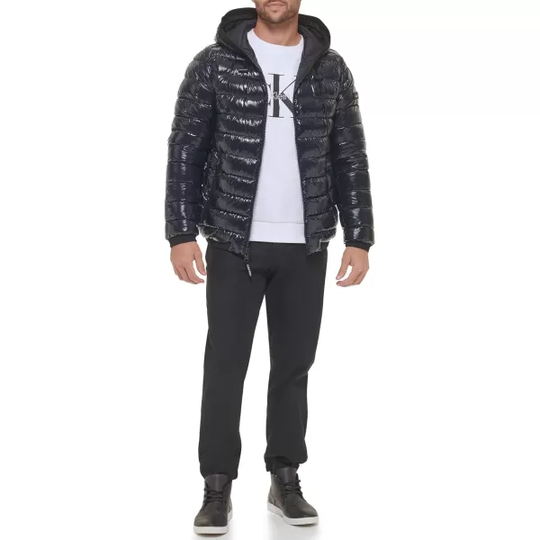 Calvin Klein Mens Hooded Super Shine Puffer JacketNavy