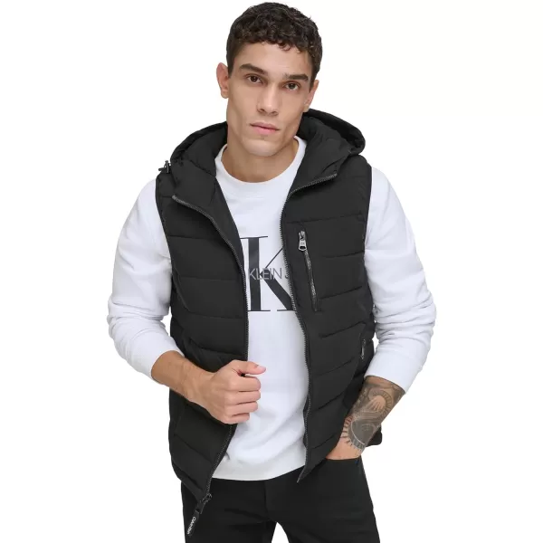 Calvin Klein Mens Lightweight Packable Hooded Puffer VestEbony