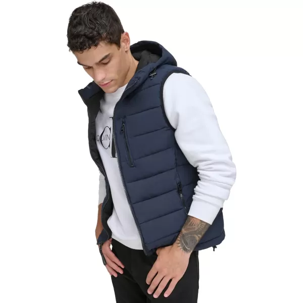 Calvin Klein Mens Lightweight Packable Hooded Puffer VestTrue Navy