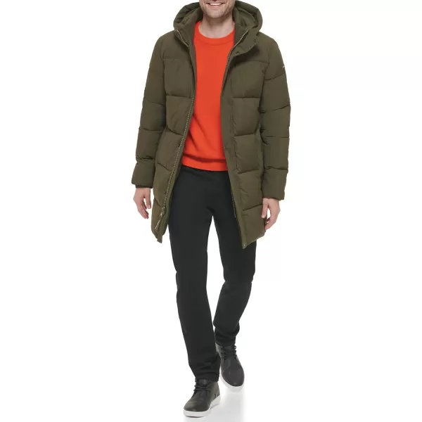 Calvin Klein Mens Long Stretch Puffer JacketOlive