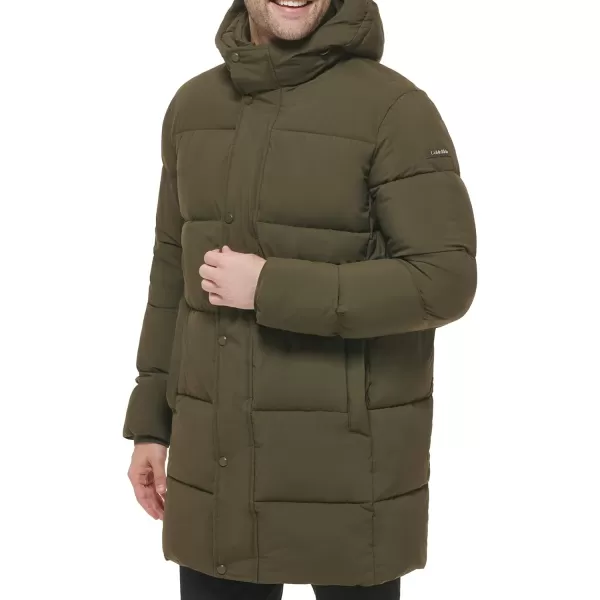 Calvin Klein Mens Long Stretch Puffer JacketOlive