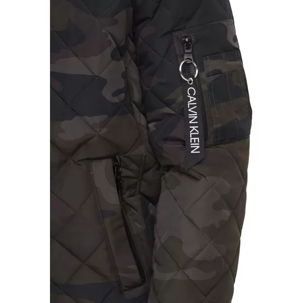 Calvin Klein Mens Quilted Zipper Detail Flight JacketOlive Camo