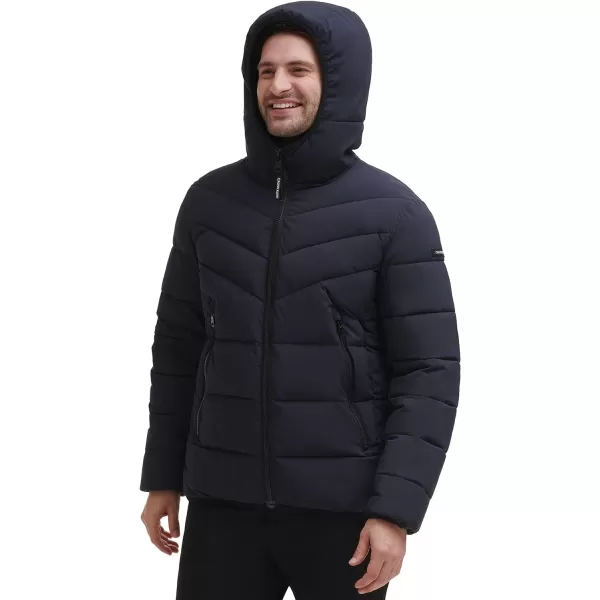 Calvin Klein Mens Winter CoatPuffer Stretch Jacket with Sherpa HoodTrue Navy