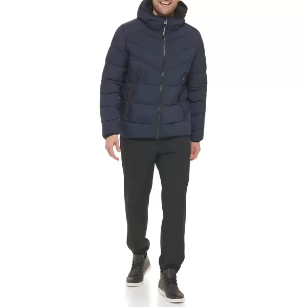 Calvin Klein Mens Winter CoatPuffer Stretch Jacket with Sherpa HoodTrue Navy