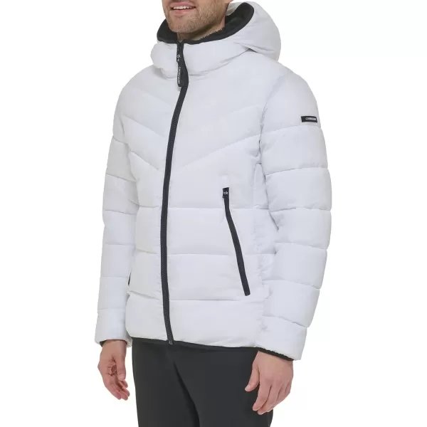 Calvin Klein Mens Winter CoatPuffer Stretch Jacket with Sherpa HoodWhite