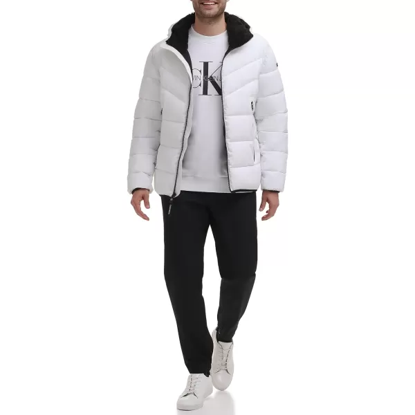 Calvin Klein Mens Winter CoatPuffer Stretch Jacket with Sherpa HoodWhite