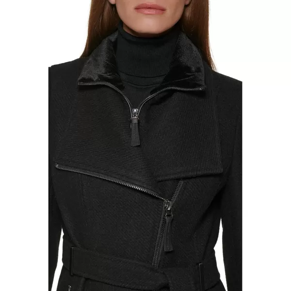 Calvin Klein Womens Angled Twill Fabric Wing Collar CoatBlack Twill