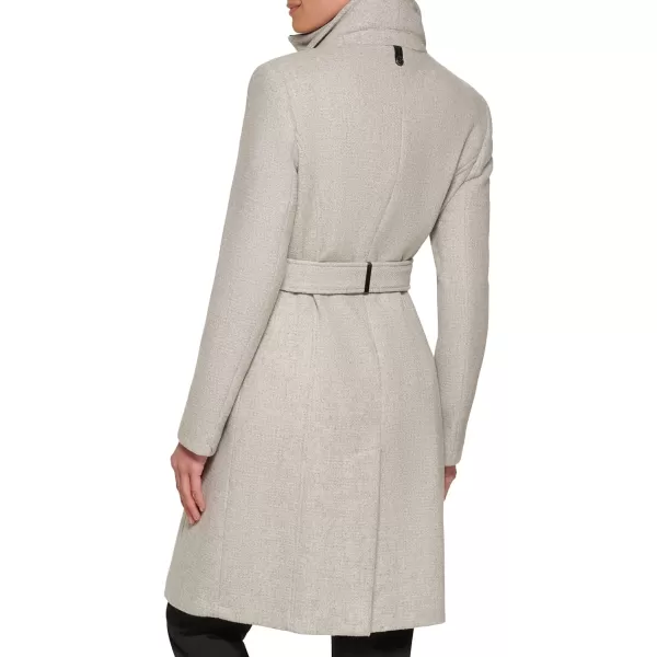 Calvin Klein Womens Angled Twill Fabric Wing Collar CoatLight Grey