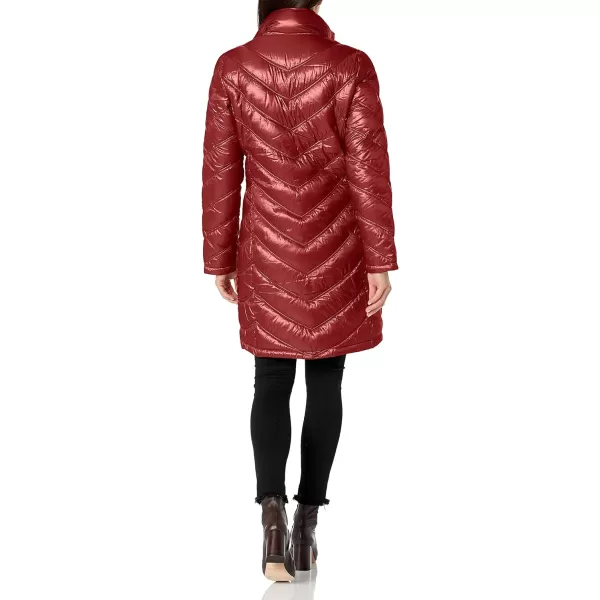 Calvin Klein Womens Chevron Quilted Packable Down Jacket Standard and PlusStandard Pearlized Crimson