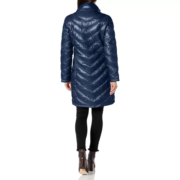 Calvin Klein Womens Chevron Quilted Packable Down Jacket Standard and PlusStandard Pearlized Urban Blue