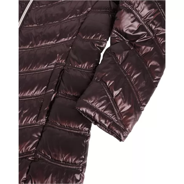 Calvin Klein Womens Chevron Quilted Packable Down Jacket Standard and PlusStandard Shine Wine