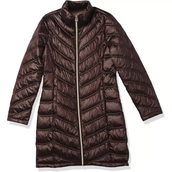 Calvin Klein Womens Chevron Quilted Packable Down Jacket Standard and PlusStandard Shine Wine