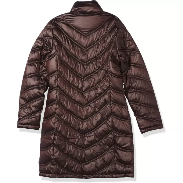 Calvin Klein Womens Chevron Quilted Packable Down Jacket Standard and PlusStandard Shine Wine