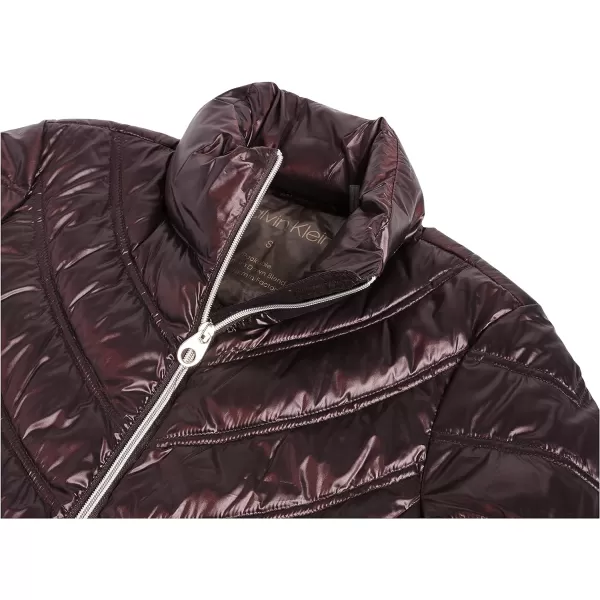 Calvin Klein Womens Chevron Quilted Packable Down Jacket Standard and PlusStandard Shine Wine