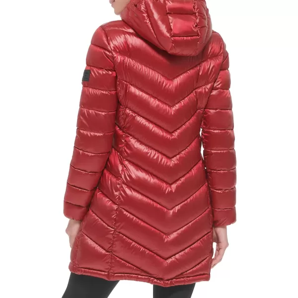 Calvin Klein Womens Chevron Quilting Casual Lightweight JacketPearlized Crimson