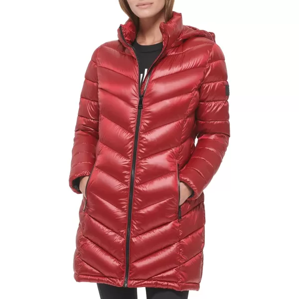 Calvin Klein Womens Chevron Quilting Casual Lightweight JacketPearlized Crimson