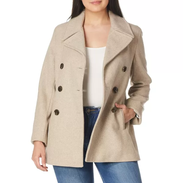 Calvin Klein Womens Double Breasted Peacoat Petite Standard PlusOatmeal Twill