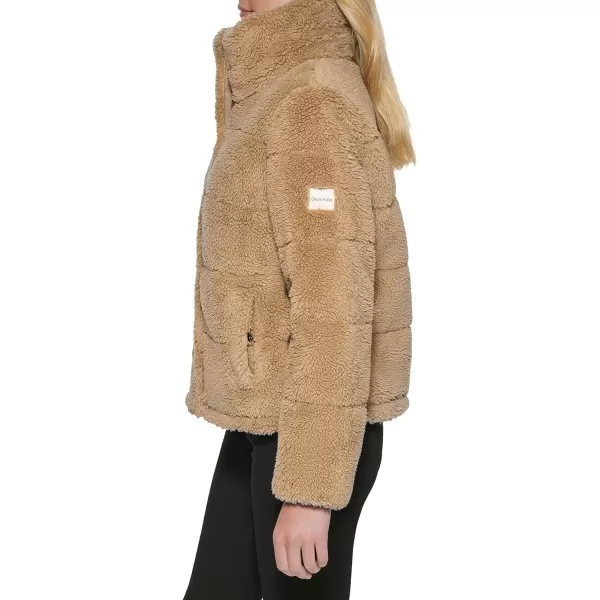 Calvin Klein Womens Faux Sherpa CoatKhaki