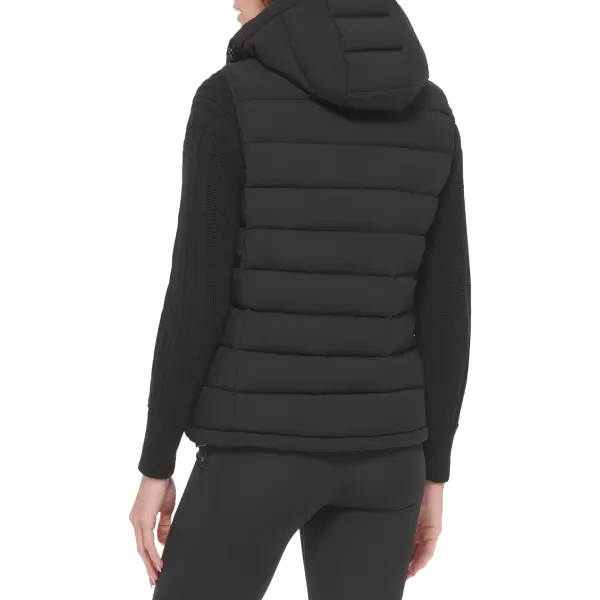 Calvin Klein Womens Hooded Casual Stretch Fabric Quilted VestBlack