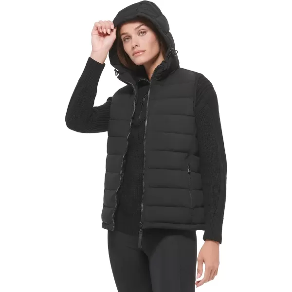 Calvin Klein Womens Hooded Casual Stretch Fabric Quilted VestBlack