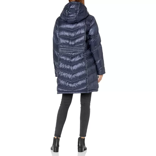 Calvin Klein Womens Hooded Chevron Packable Down Jacket Standard and PlusShine Dark Indigo