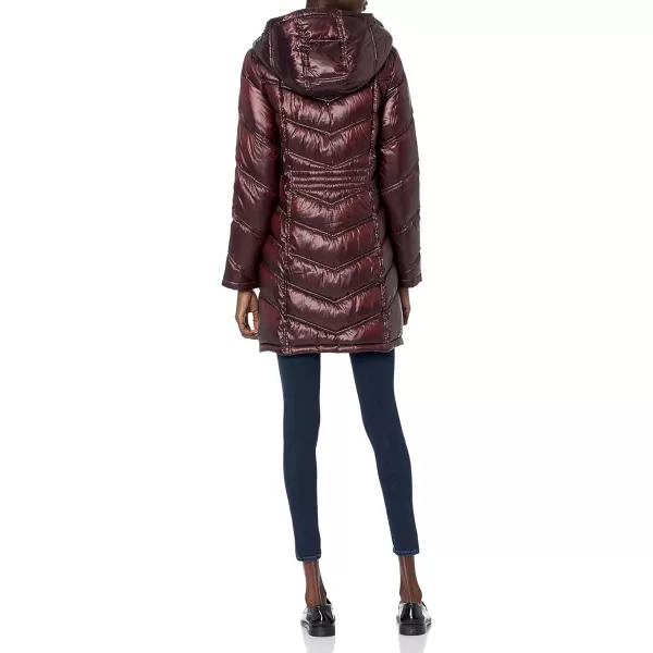 Calvin Klein Womens Hooded Chevron Packable Down Jacket Standard and PlusShine Wine