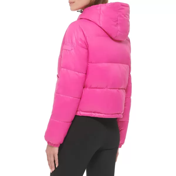 Calvin Klein Womens Lightweight Cropped Hooded Snap Pockets PufferBeet Root