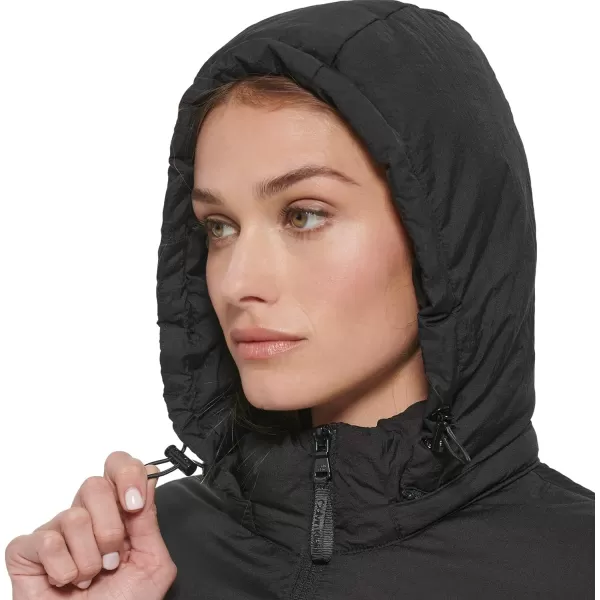 Calvin Klein Womens Lightweight Scuba Side Panels Adjustable Hood Zip Pockets PufferBlack