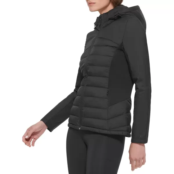 Calvin Klein Womens Lightweight Scuba Side Panels Adjustable Hood Zip Pockets PufferBlack