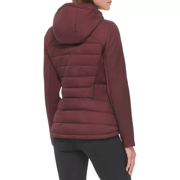 Calvin Klein Womens Lightweight Scuba Side Panels Adjustable Hood Zip Pockets PufferOxblood