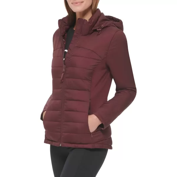 Calvin Klein Womens Lightweight Scuba Side Panels Adjustable Hood Zip Pockets PufferOxblood