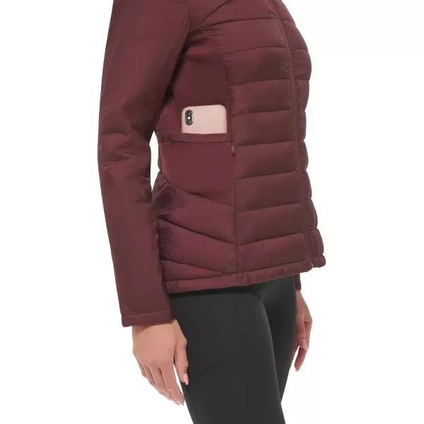 Calvin Klein Womens Lightweight Scuba Side Panels Adjustable Hood Zip Pockets PufferOxblood