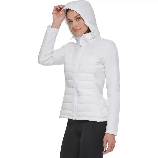 Calvin Klein Womens Lightweight Scuba Side Panels Adjustable Hood Zip Pockets PufferWhite