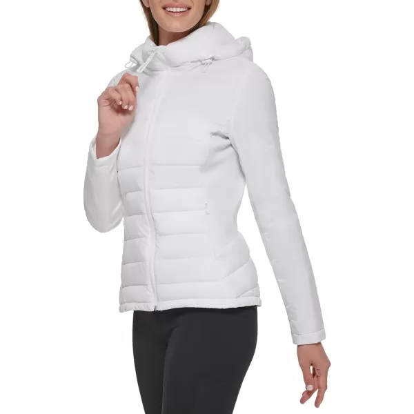 Calvin Klein Womens Lightweight Scuba Side Panels Adjustable Hood Zip Pockets PufferWhite