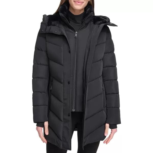 Calvin Klein Womens Long BibFront Puffer JacketBlack