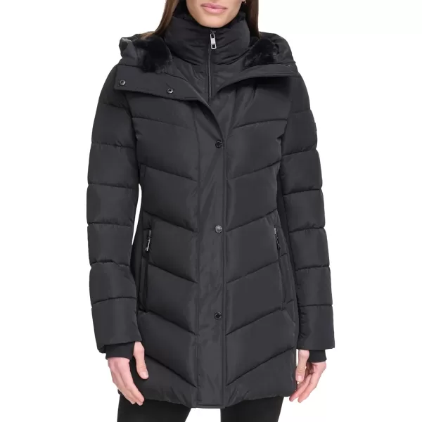 Calvin Klein Womens Long BibFront Puffer JacketBlack