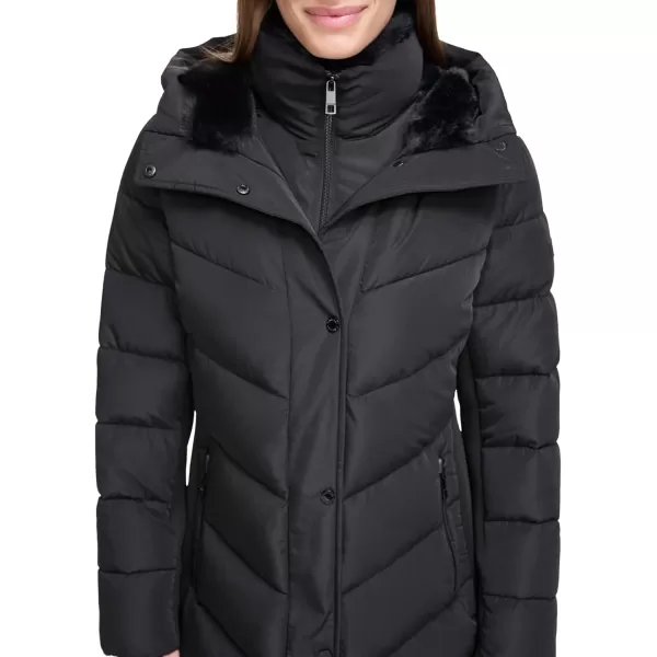 Calvin Klein Womens Long BibFront Puffer JacketBlack