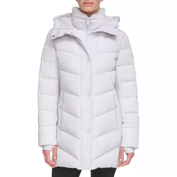 Calvin Klein Womens Long BibFront Puffer JacketDove Grey